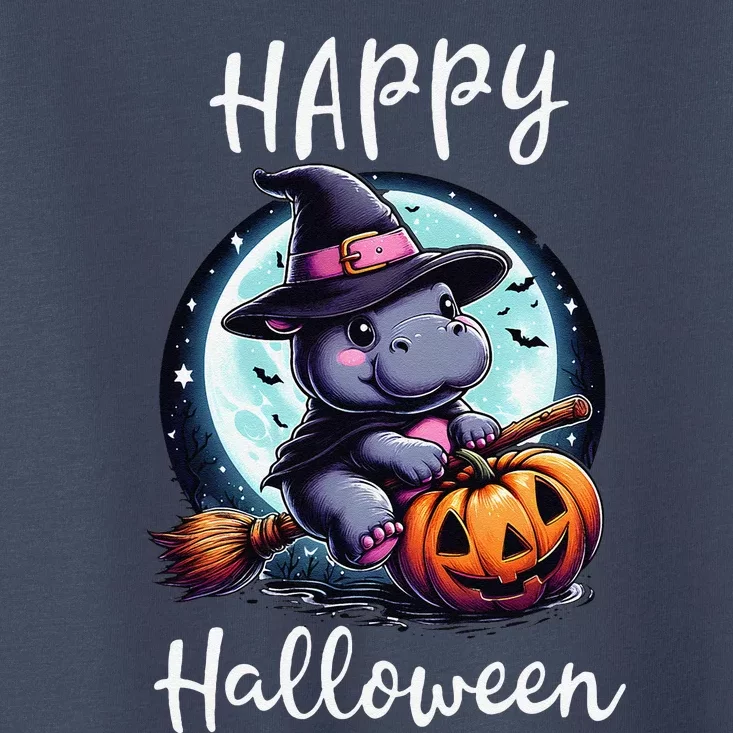 Baby Pygmy Hippo Ride Witch Broom Funny Halloween Hippos Toddler T-Shirt