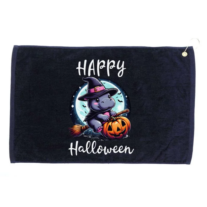 Baby Pygmy Hippo Ride Witch Broom Funny Halloween Hippos Grommeted Golf Towel