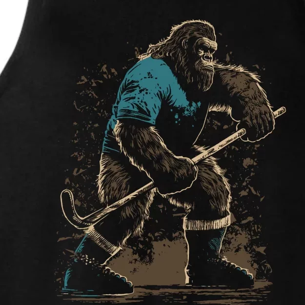 Bigfoot Playing Hockey Ladies Tri-Blend Wicking Tank