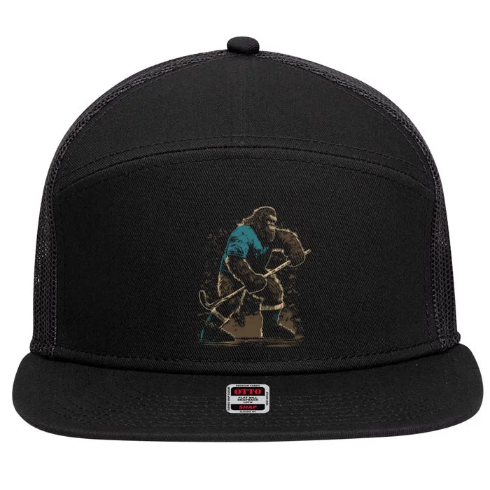 Bigfoot Playing Hockey 7 Panel Mesh Trucker Snapback Hat