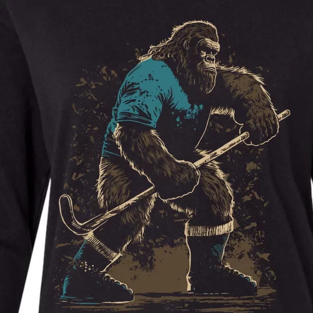 Bigfoot Playing Hockey Womens Cotton Relaxed Long Sleeve T-Shirt