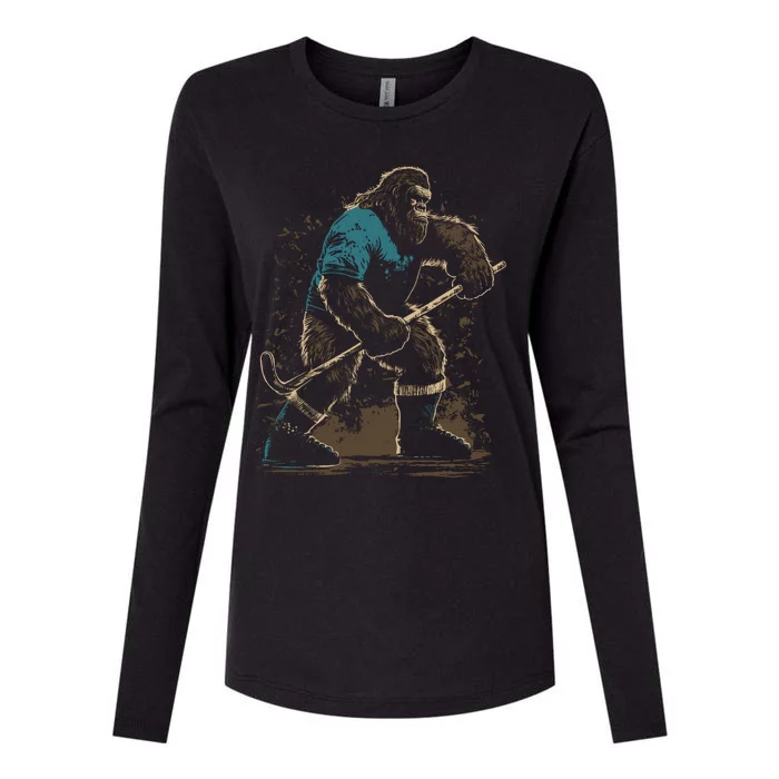 Bigfoot Playing Hockey Womens Cotton Relaxed Long Sleeve T-Shirt