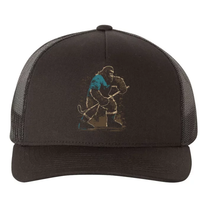 Bigfoot Playing Hockey Yupoong Adult 5-Panel Trucker Hat