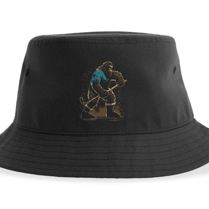 Bigfoot Playing Hockey Sustainable Bucket Hat