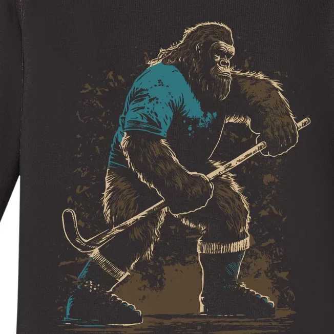 Bigfoot Playing Hockey Baby Long Sleeve Bodysuit