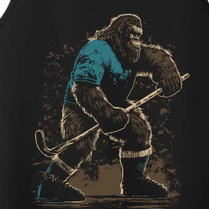 Bigfoot Playing Hockey Performance Tank