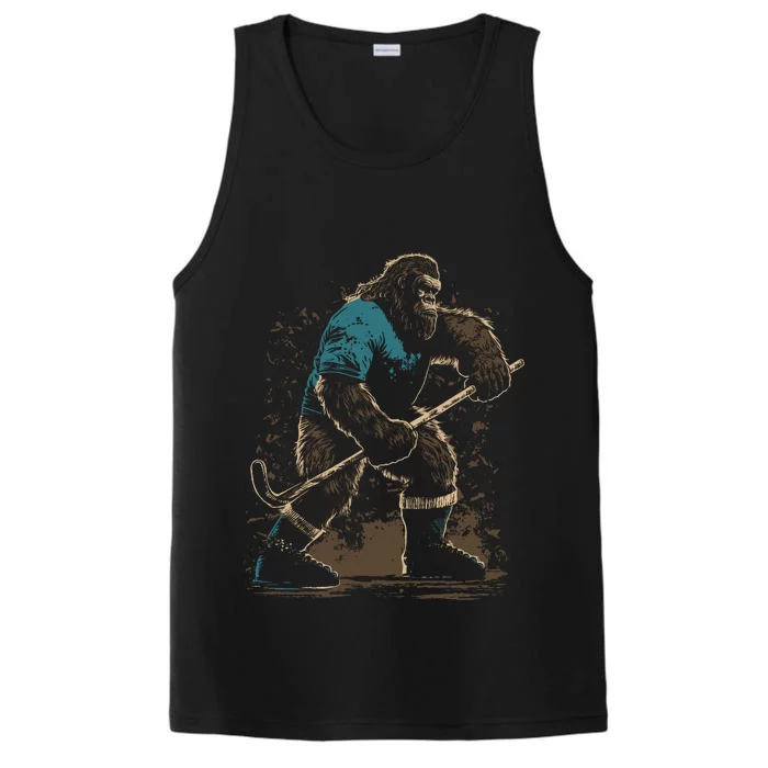 Bigfoot Playing Hockey Performance Tank