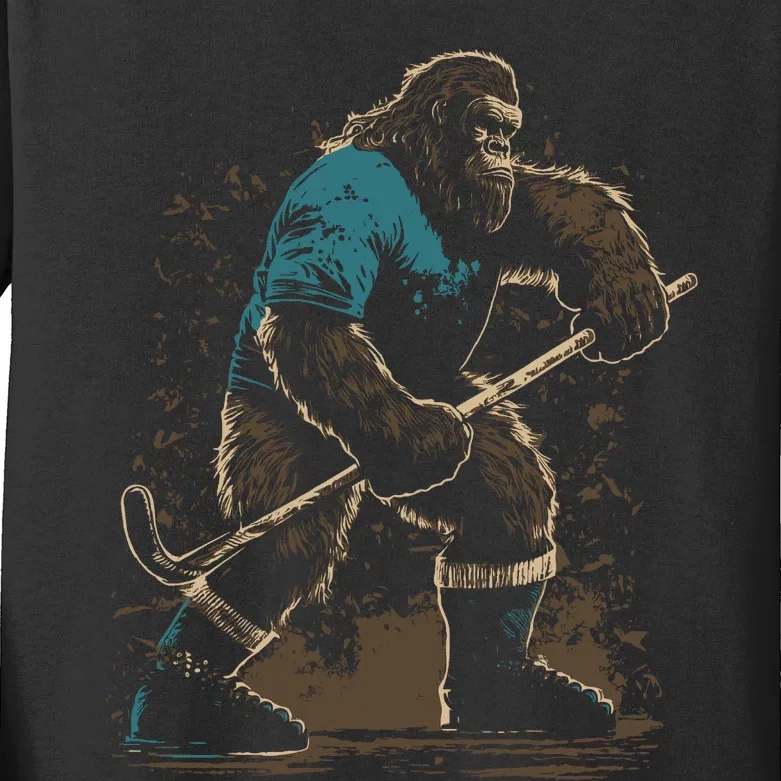 Bigfoot Playing Hockey Kids Long Sleeve Shirt