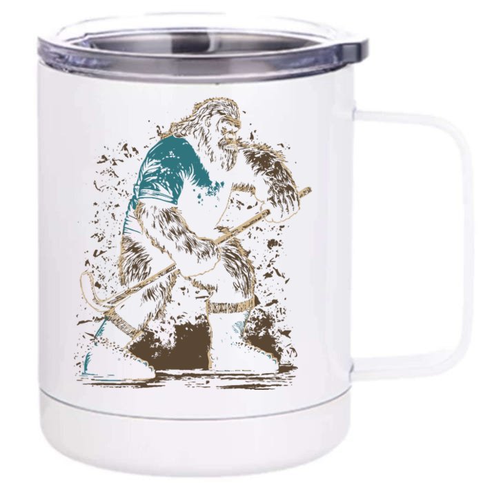 Bigfoot Playing Hockey Front & Back 12oz Stainless Steel Tumbler Cup