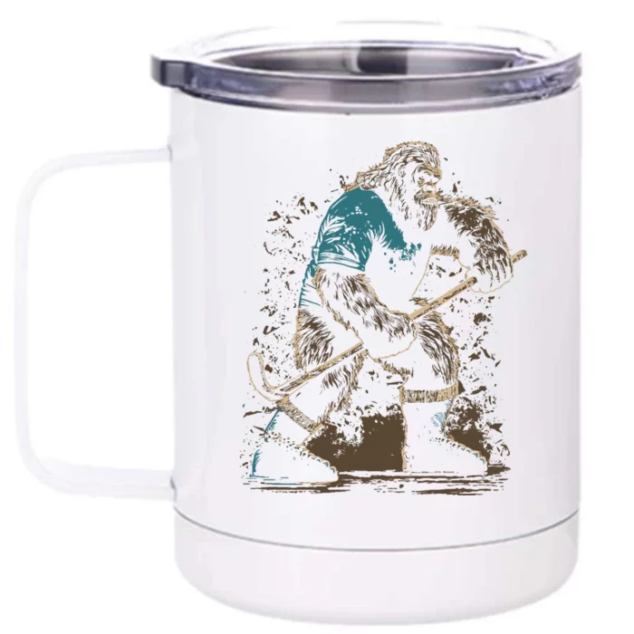 Bigfoot Playing Hockey Front & Back 12oz Stainless Steel Tumbler Cup