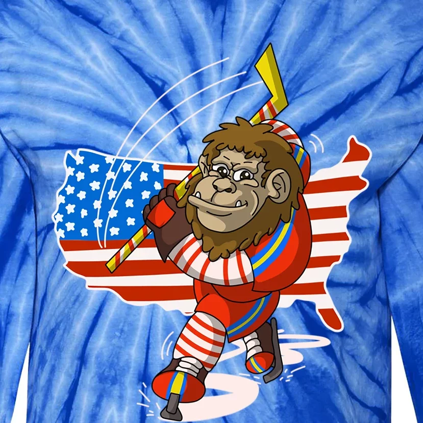 Bigfoot Playing Ice Hockey Cute 4Th Of July Funny Usa Gift Meaningful Gift Tie-Dye Long Sleeve Shirt