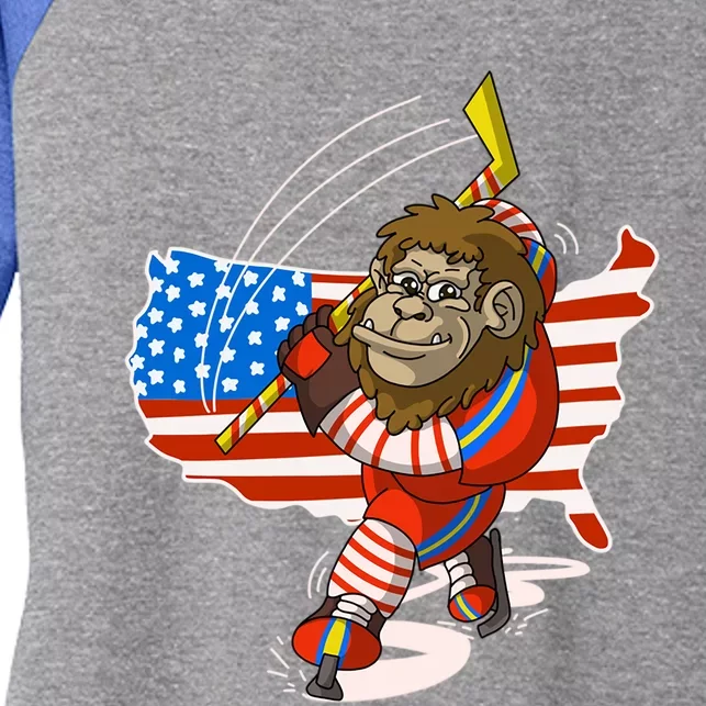 Bigfoot Playing Ice Hockey Cute 4Th Of July Funny Usa Gift Meaningful Gift Women's Tri-Blend 3/4-Sleeve Raglan Shirt