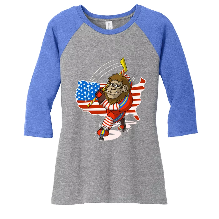 Bigfoot Playing Ice Hockey Cute 4Th Of July Funny Usa Gift Meaningful Gift Women's Tri-Blend 3/4-Sleeve Raglan Shirt