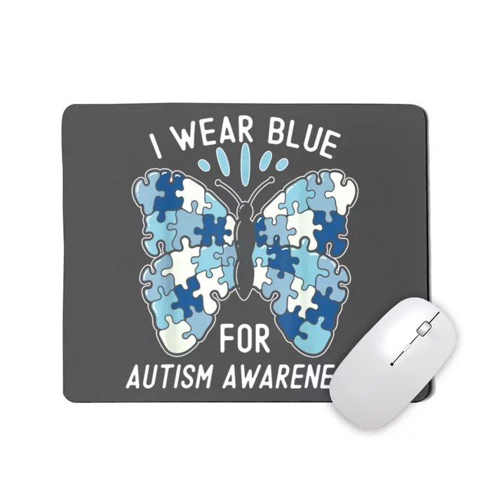 Butterfly Puzzle I Wear Blue For Autism Awareness Blue Gift Mousepad