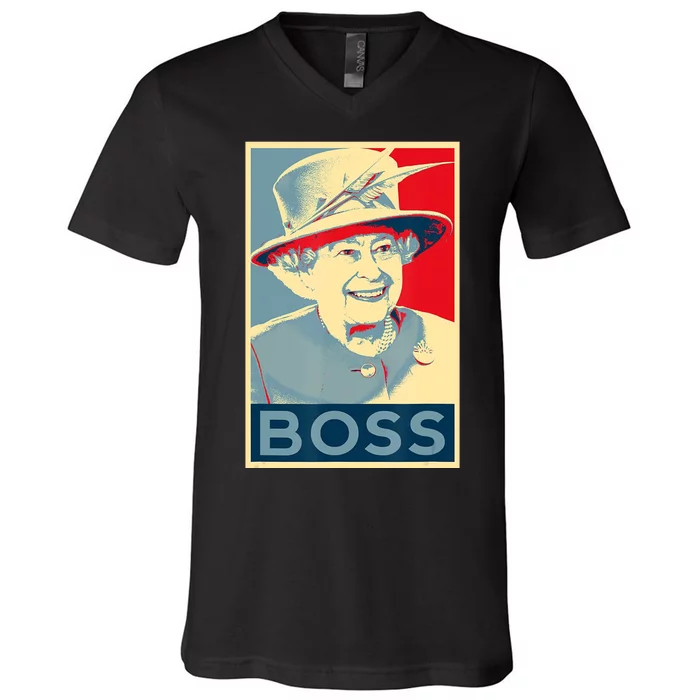 Boss Platinum Jubilee Queen Elizabeth Retro V-Neck T-Shirt