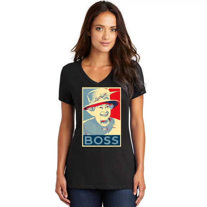 Boss Platinum Jubilee Queen Elizabeth Retro Women's V-Neck T-Shirt