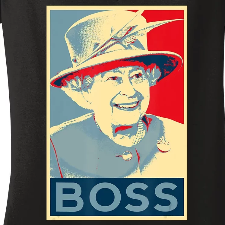 Boss Platinum Jubilee Queen Elizabeth Retro Women's V-Neck T-Shirt