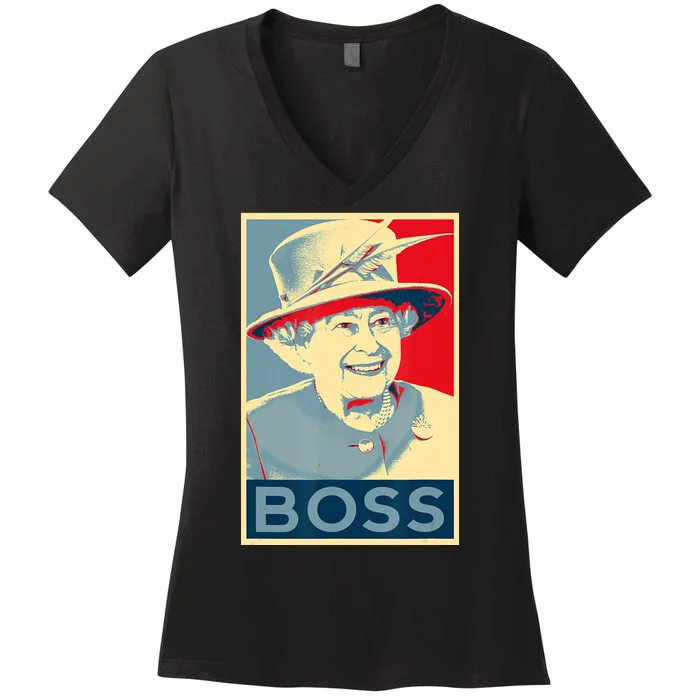 Boss Platinum Jubilee Queen Elizabeth Retro Women's V-Neck T-Shirt