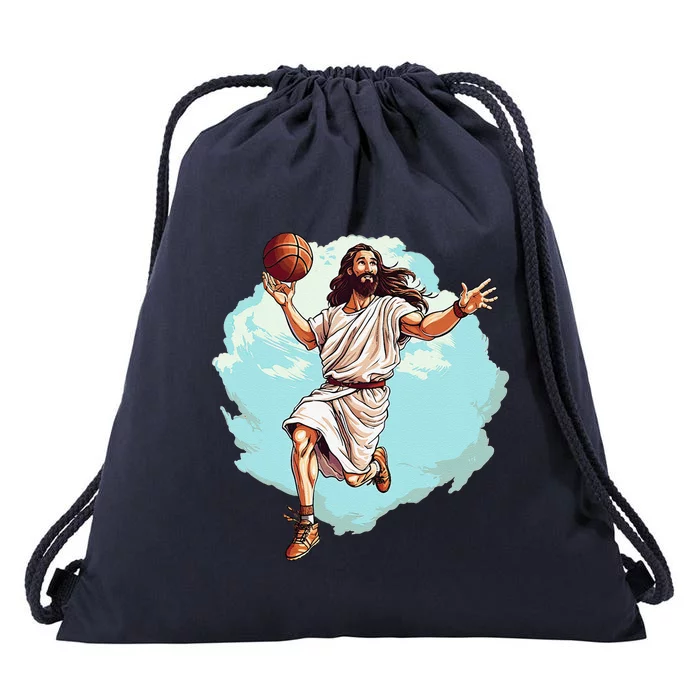 Basketball Player Jesus Hoops Playing BBall Lord And Savior Drawstring Bag