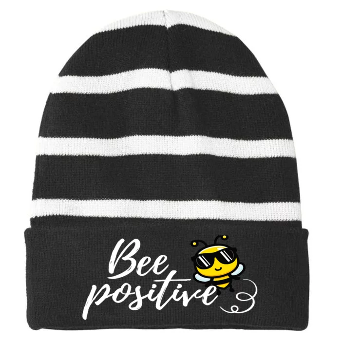 Bee Positive Kind Honey Bees Bumblebee Optimism Striped Beanie with Solid Band