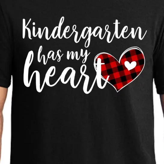 Buffalo Plaid Kindergarten Has My Heart Teacher Valentines Gift Pajama Set