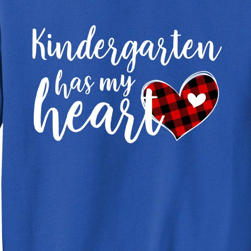 Buffalo Plaid Kindergarten Has My Heart Teacher Valentines Gift Tall Sweatshirt