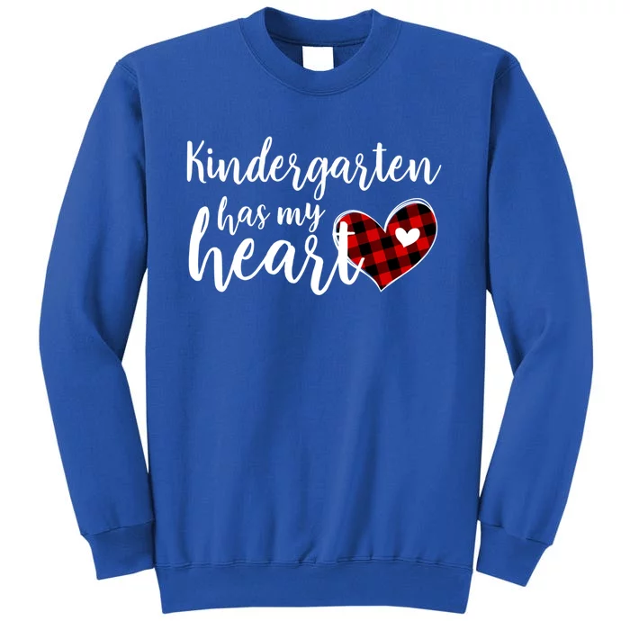 Buffalo Plaid Kindergarten Has My Heart Teacher Valentines Gift Tall Sweatshirt