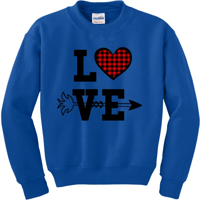 Buffalo Plaid Love Heart Great Gift Valentine's Day Pajama Top Gift Kids Sweatshirt