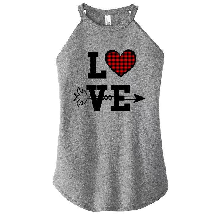 Buffalo Plaid Love Heart Great Gift Valentine's Day Pajama Top Gift Women’s Perfect Tri Rocker Tank