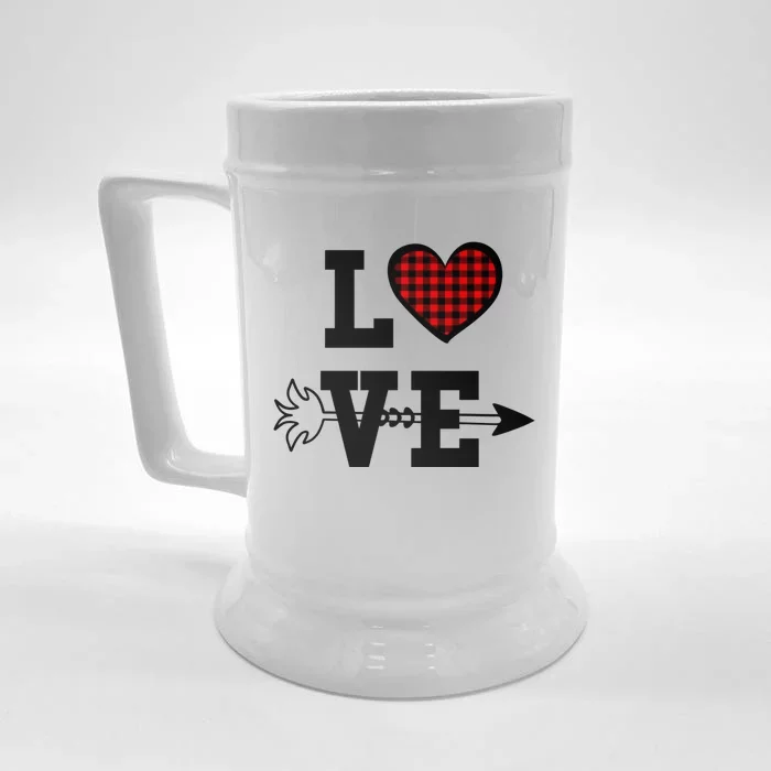 Buffalo Plaid Love Heart Great Gift Valentine's Day Pajama Top Gift Front & Back Beer Stein