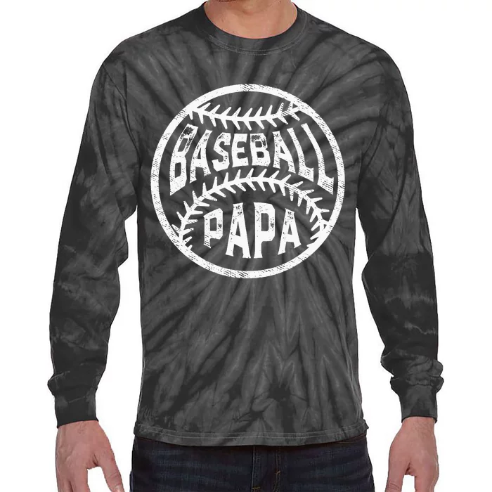 Baseball Papa Leopard Love Baseball Fathers Day Tie-Dye Long Sleeve Shirt