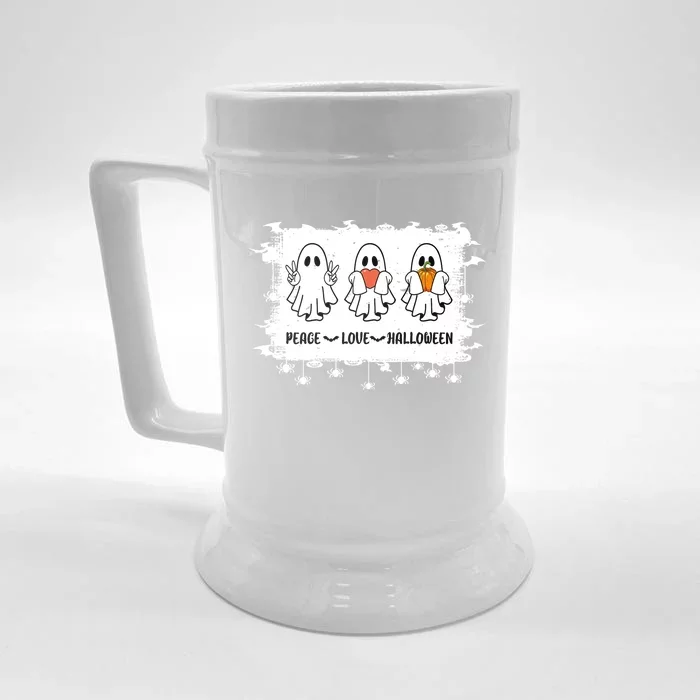 Bleached Peace Love Halloween Pumpkin Ghost Groovy Custume Gift Front & Back Beer Stein