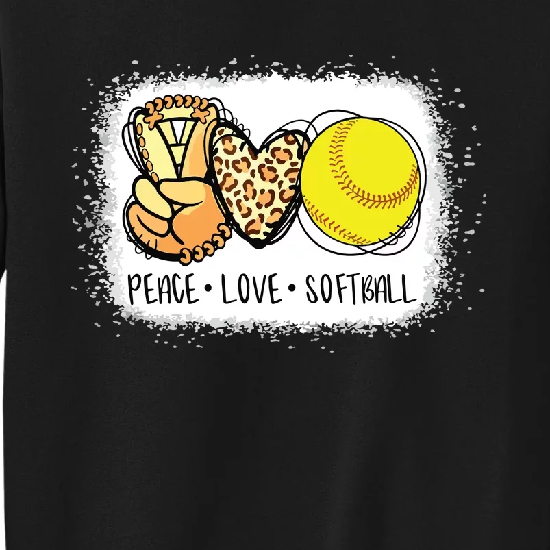 Bleached Peace Love Softball Mom Leopard Print Mothers Day Sweatshirt