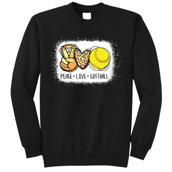 Bleached Peace Love Softball Mom Leopard Print Mothers Day Sweatshirt