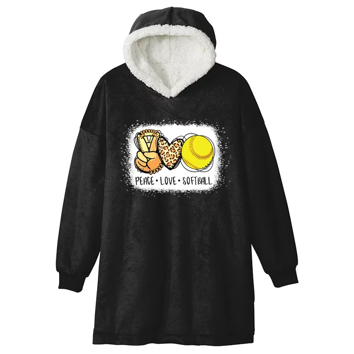 Bleached Peace Love Softball Mom Leopard Print Mothers Day Hooded Wearable Blanket