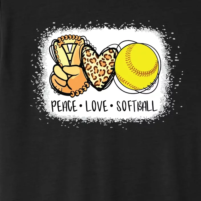 Bleached Peace Love Softball Mom Leopard Print Mothers Day ChromaSoft Performance T-Shirt