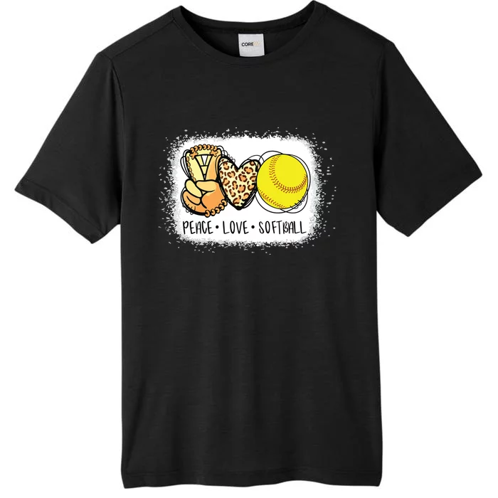 Bleached Peace Love Softball Mom Leopard Print Mothers Day ChromaSoft Performance T-Shirt