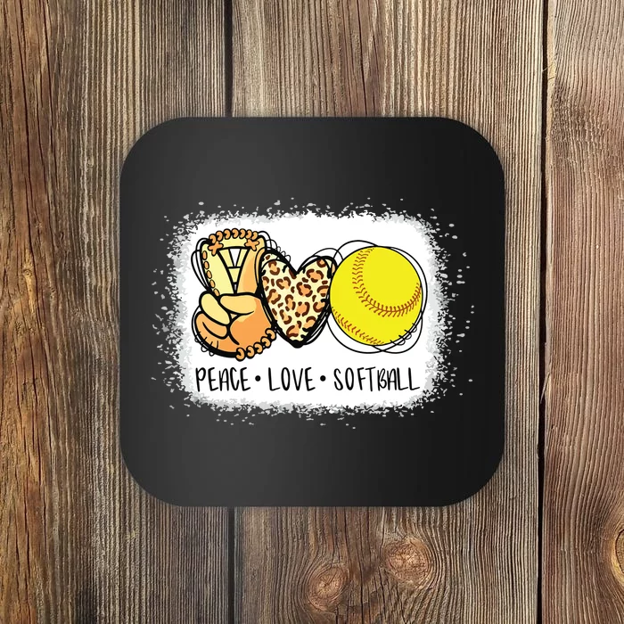 Bleached Peace Love Softball Mom Leopard Print Mothers Day Coaster