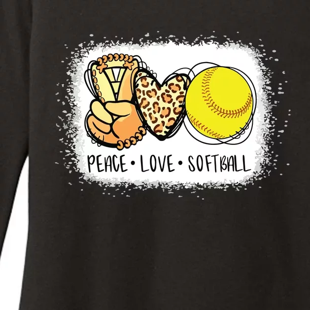 Bleached Peace Love Softball Mom Leopard Print Mothers Day Womens CVC Long Sleeve Shirt