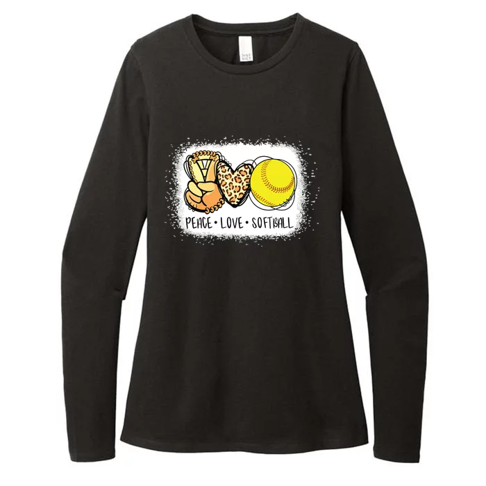 Bleached Peace Love Softball Mom Leopard Print Mothers Day Womens CVC Long Sleeve Shirt