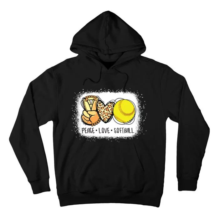 Bleached Peace Love Softball Mom Leopard Print Mothers Day Tall Hoodie