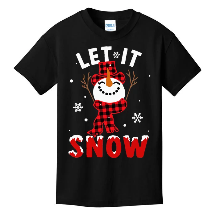 Buffalo Plaid Let It Snow Snowman Christmas Pajama Kids T-Shirt