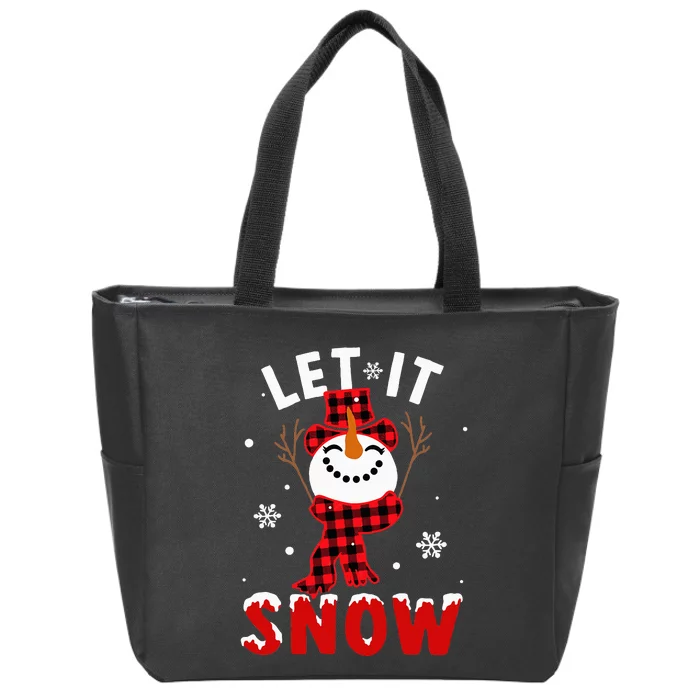 Buffalo Plaid Let It Snow Snowman Christmas Pajama Zip Tote Bag