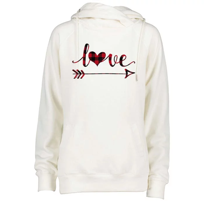 Buffalo Plaid Love Heart And Arrow Valentine's Day Gift Womens Funnel Neck Pullover Hood