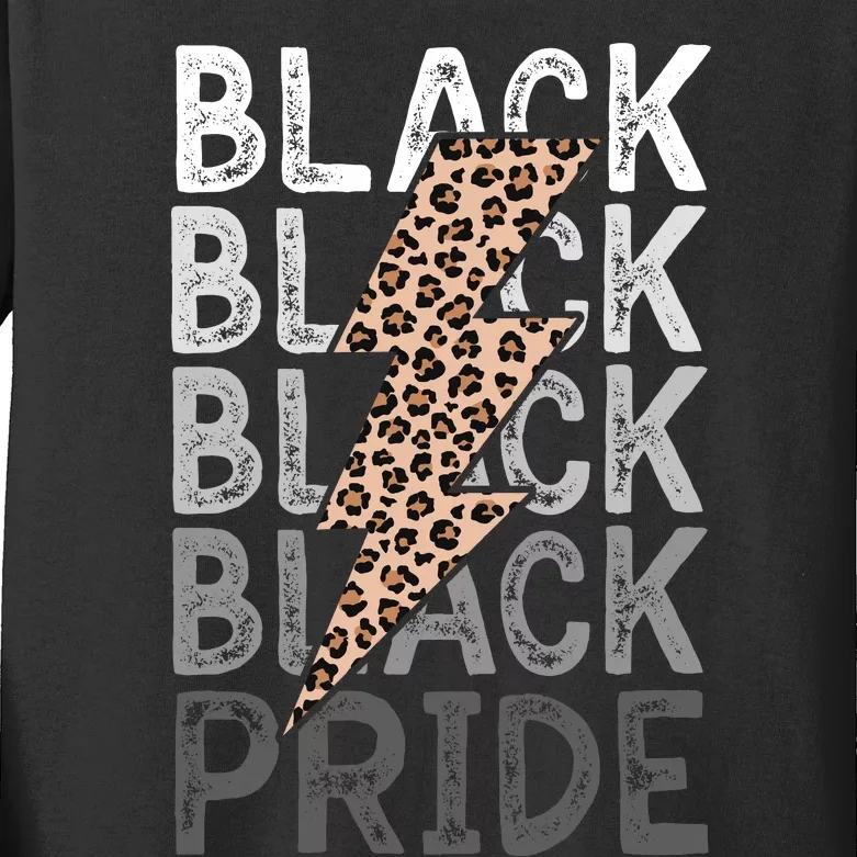 Black Pride Leopard Print Juneteenth Kids Long Sleeve Shirt