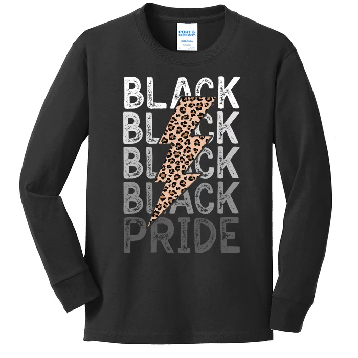 Black Pride Leopard Print Juneteenth Kids Long Sleeve Shirt