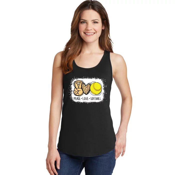 Bleached Peace Love Softball Mom Leopard Print Mothers Day Ladies Essential Tank