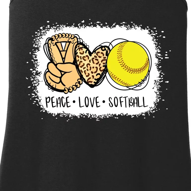 Bleached Peace Love Softball Mom Leopard Print Mothers Day Ladies Essential Tank