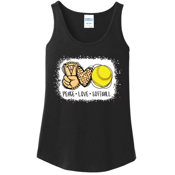 Bleached Peace Love Softball Mom Leopard Print Mothers Day Ladies Essential Tank