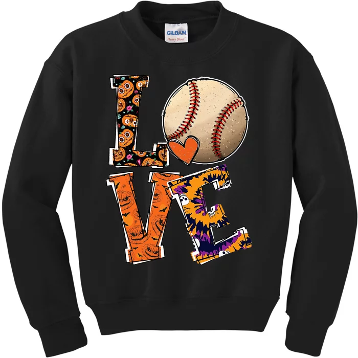 Baseball Player Love Halloween Baseball Pumpkin Tie Dye Kids Sweatshirt